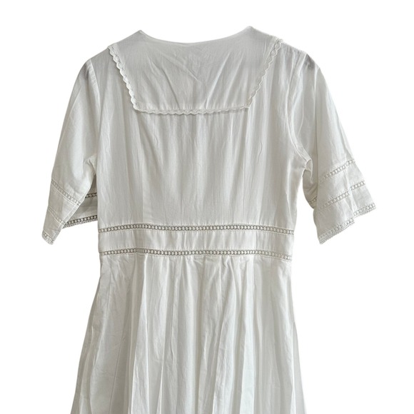 Simple Retro Fiona V Neck White Cotton Eyelet Lace Sailor Collar Midi Dress NWT - Picture 4 of 13